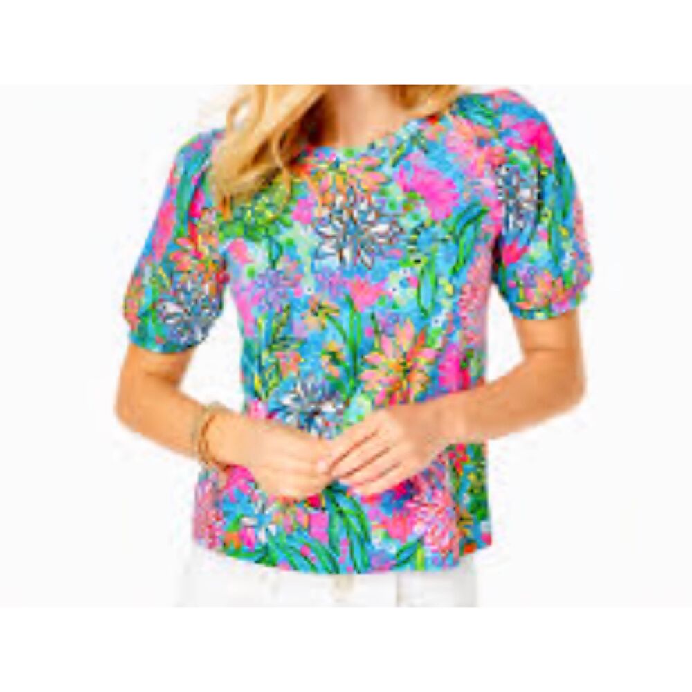Lilly Pulitzer Womens Rhett Top In Seabreeze Blue Walking on Sunshine Small - Picture 3 of 10